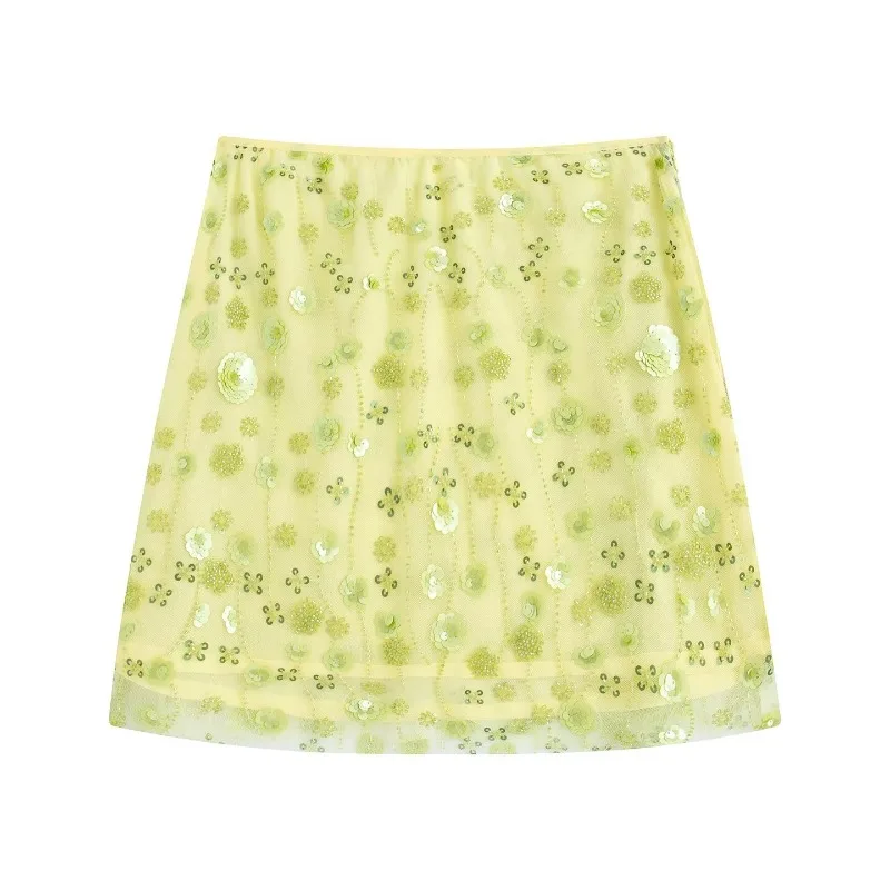 

TRAFZR юбка с пайетками, винтажная богемная модная зеленая роскошная элегантная женская юбка в стиле Харадзюку, женская сетчатая накладка Y2k, летняя мини