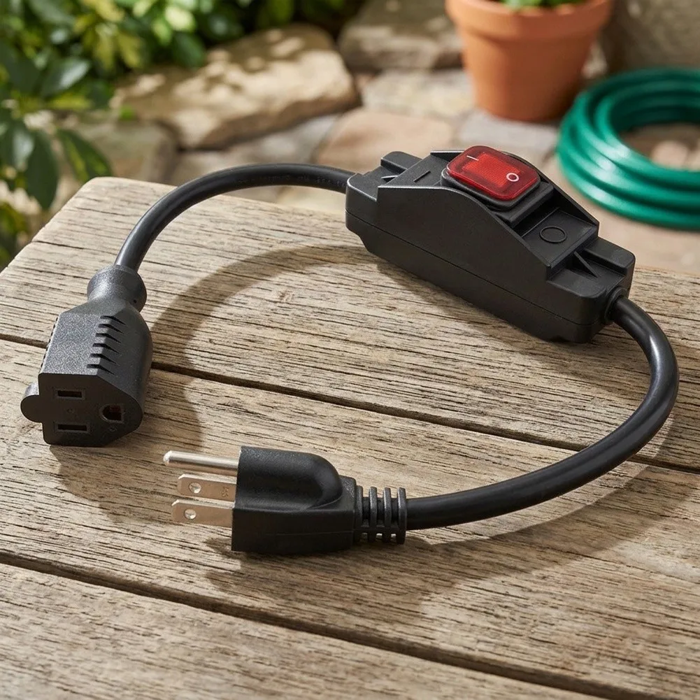 0.5M Black Power Extension Cord with Built-in Switch Compatible with For NEMA 5-15P to 5-15R 3-Conductor 14 AWG