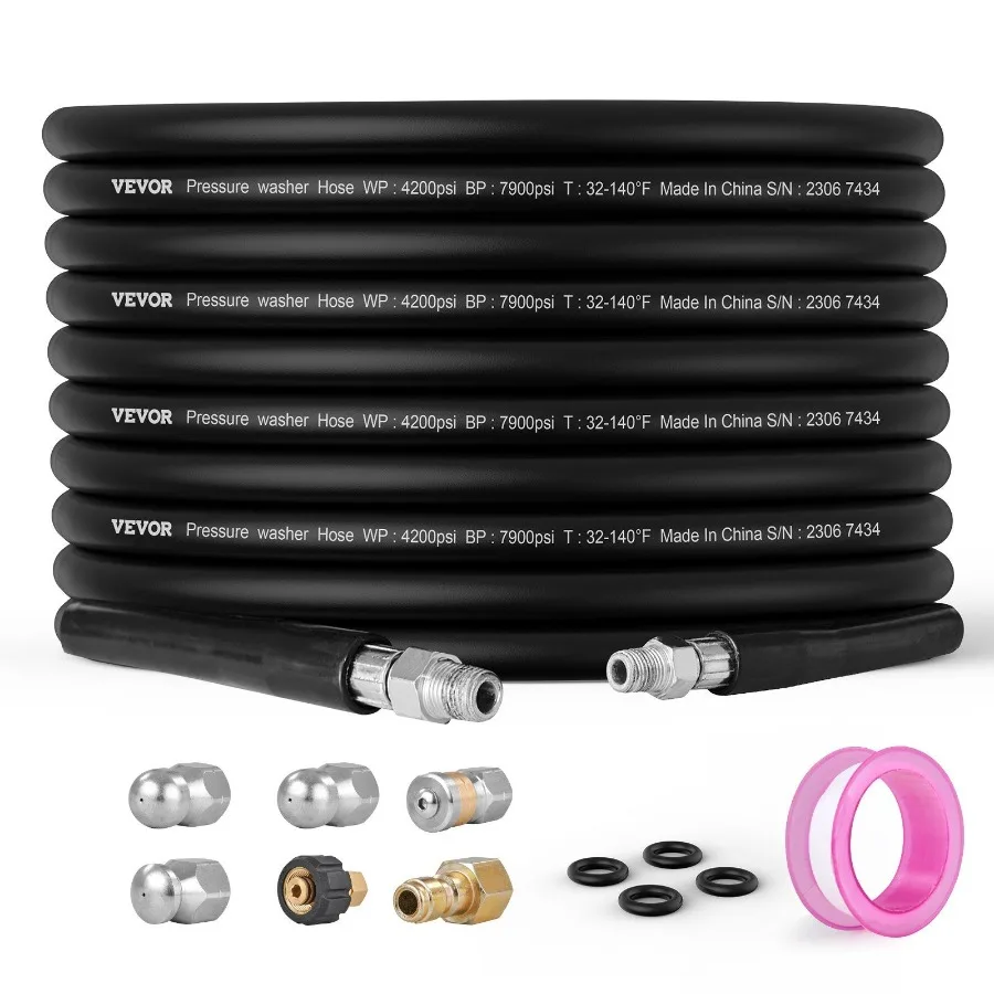 

Pressure Washer Hose 100FT 1 4 Kink Free Brass Thread Replacement For Most Brand Pressure Washers 3 4'' Bending Radius 4200 PS