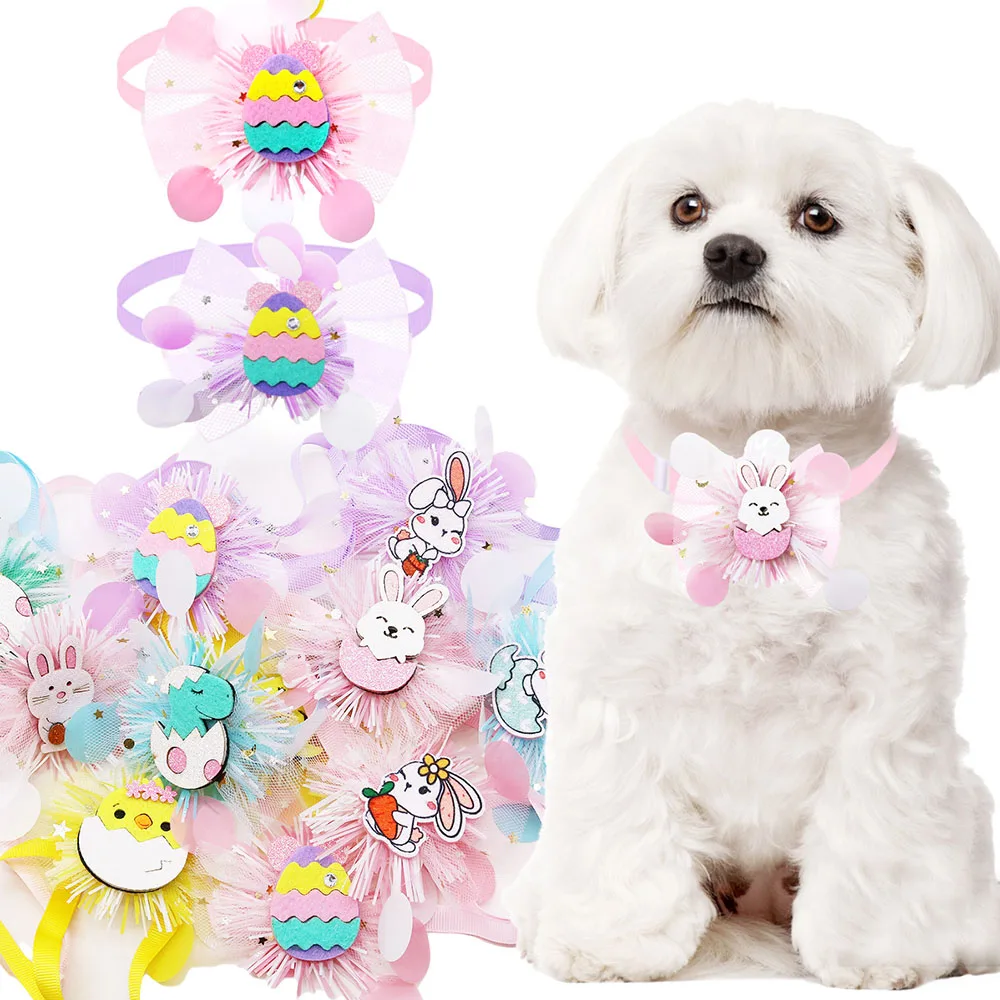 

2025New Easter Dog Bows 20PCS Adjustable Dog Bow Ties Collars Lace Rabbit Dog Bowties Pet Grooming Accessories For Dogs Supplier