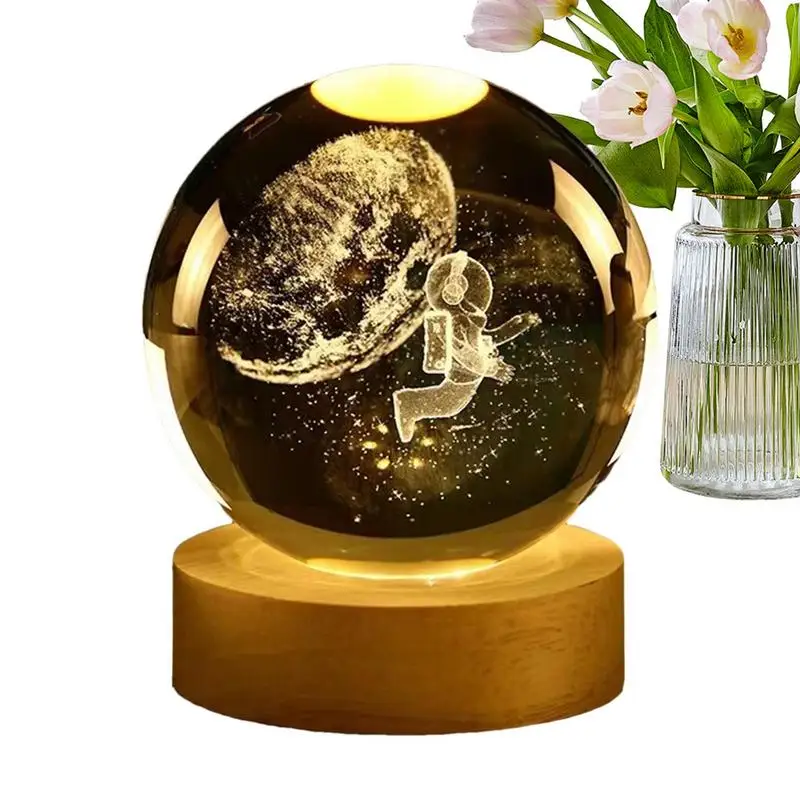 Luce notturna 3D moderna globo di cristallo luce decorativa sfera di cristallo con base a LED figurine di lampada di animali in vetro inciso per la vita