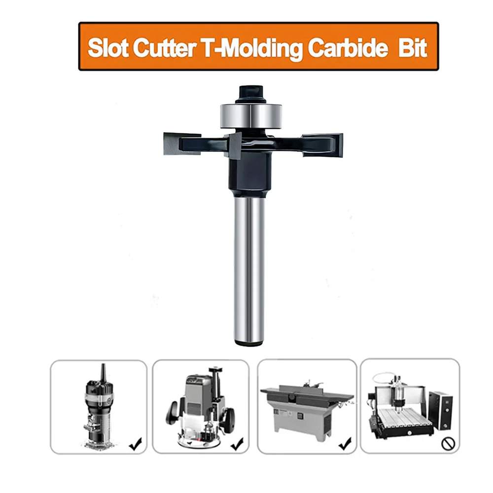 4 Flute Ball Bearing T Slot Milling Bit Hard Alloy Slotting Cutter Wood Trimming Machine Wood Router Accessories