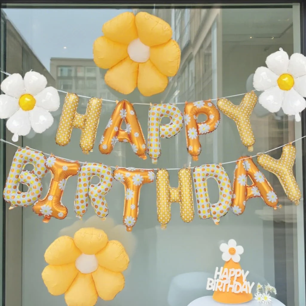 بالون زهور الأقحوان لعيد الميلاد السعيد، بالون من رقائق الألومنيوم مع قبعة عيد الميلاد، لوازم تزيين حفلات أعياد الميلاد