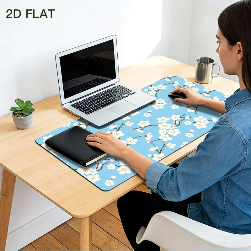 

Large Blue Gaming Mouse Pad with Pink Cherry Blossom Pattern, Keyboard Laptop Office Non-slip Desk Mat, Large Decorative Mat
