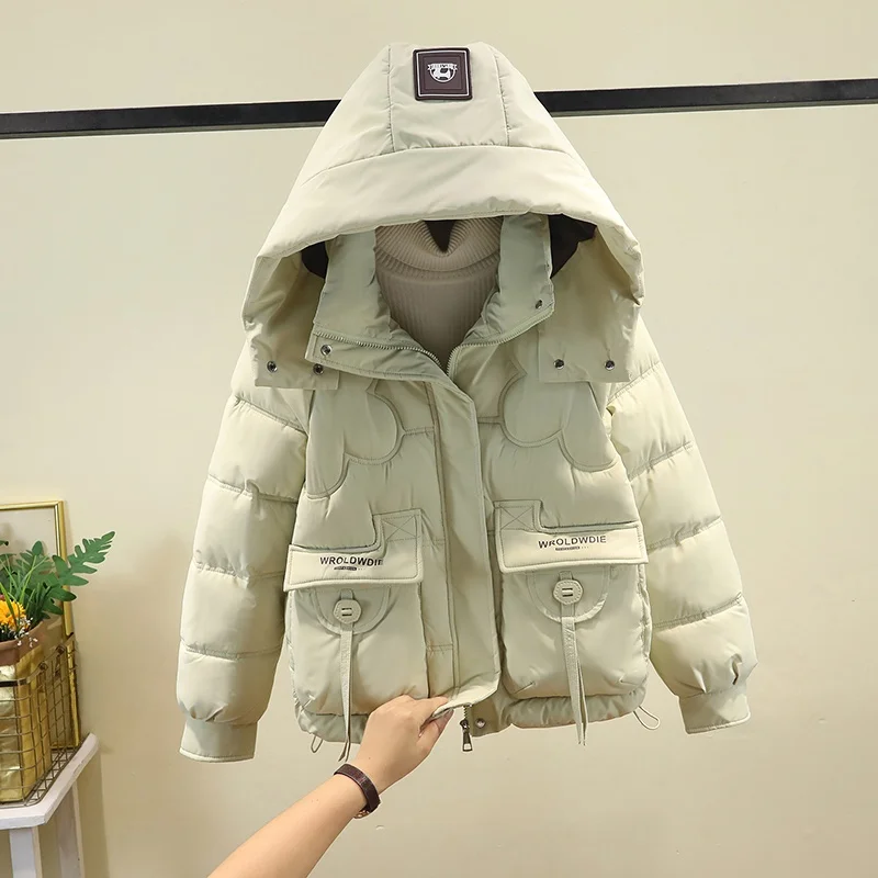 

Women's down Cotton Jaet Winter Thiened Coat 2025 New Detachable Cap Loose ort Size Small Korean Sle Long Sve