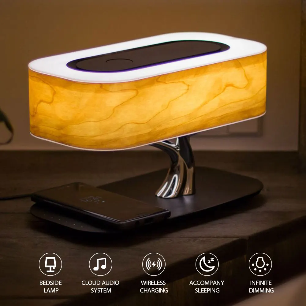 Altoparlante con ricarica wireless, luce ambientale, luminosità regolabile, lampada da comodino con controllo touch per camera da letto, luce notturna, lampada da tavolo