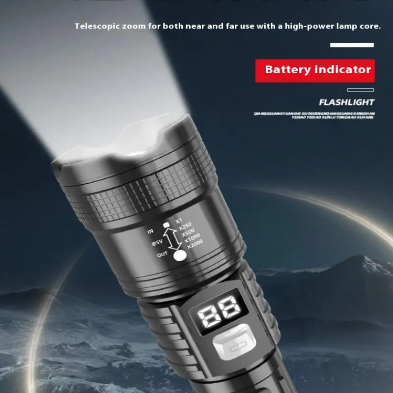مصباح يدوي عالي الطاقة، شاشة إلكترونية رقمية، مقاومة للماء، تكبير يدوي، فانوس للتخييم في الهواء الطلق #5