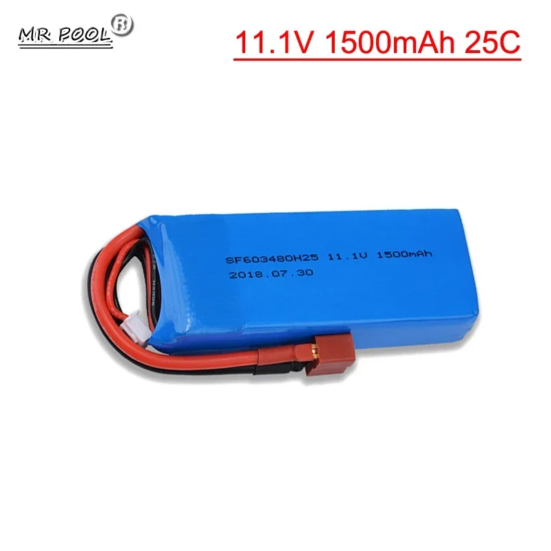 Аккумулятор LiPo 3S 11.1V 1500mAh 25C для радиоуправляемых моделей WLtoys V950, вертолетов и самолетов, аксессуары, батарея 11.1V с разъемом T-Plug