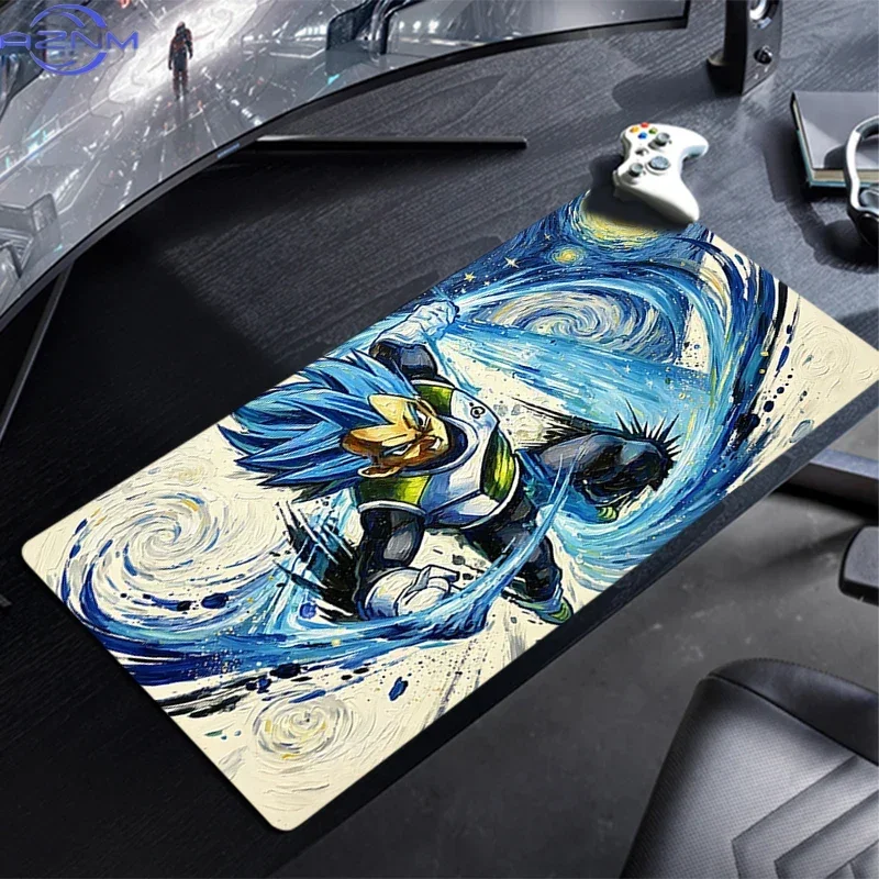 Oil Painting Starry Sky Blue Swirl Anime Fighter Print Mouse Pad, Rubber Non Slip Backing, Smooth Surface Gaming Desk Mat for PC
