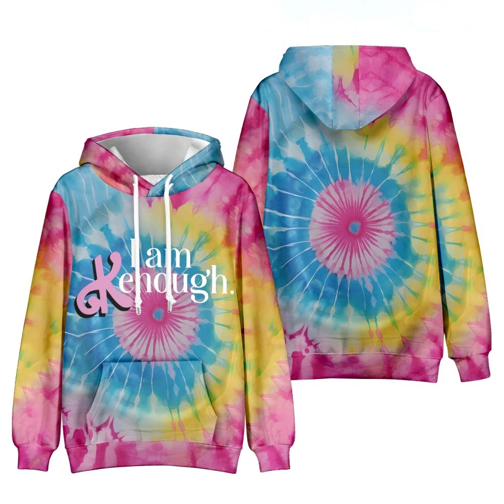 I Am Kenough Bluzy z kapturem Litera Nadruk 3D Mężczyźni Kobiety Oversized Cool Tie Dye Streetwear Pullover Bluzy Sportowe Unisex Top Odzież — zdjęcie 3