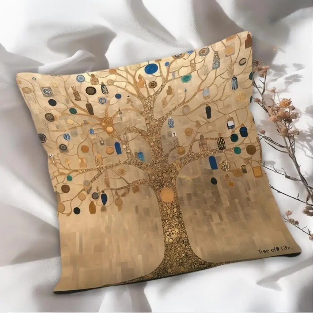 Gustav Klimt Tree of Life Pillow Cover Art Nouveau Gold Print Classic Painting Cushion Case for Sofa Bed Couch