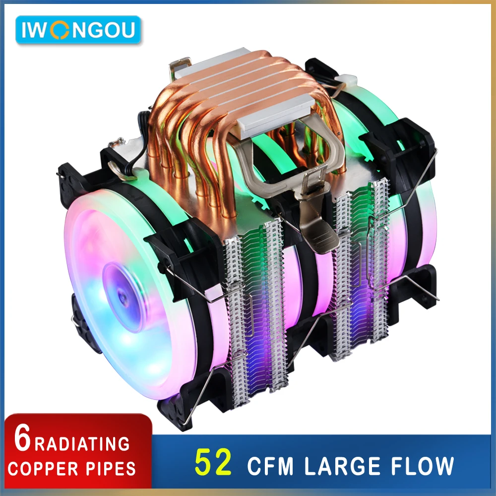 IWONGOU CPU 쿨러 2011 6 히트 파이프, 4 핀 Pwm 공기 냉각 타워 라디에이터 방열판, Lga1700 Lga1200 Lga1150 Am4 Am3 