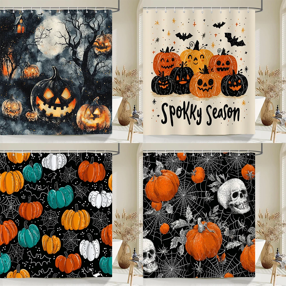 

1PC Halloween Shower Curtain Pumpkin bat spider Bathroom Curtain All Saints Day Bathtub Curtain with Hooks for Bathroom Decor