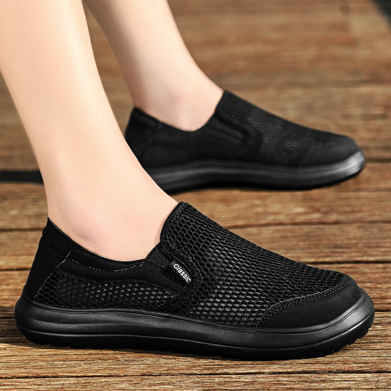 

Men Walking Shoes 39-48 Big Size Light Fitness Summer Flats Black Loafers Sports Shoes Outdoor Breathable Sneakers
