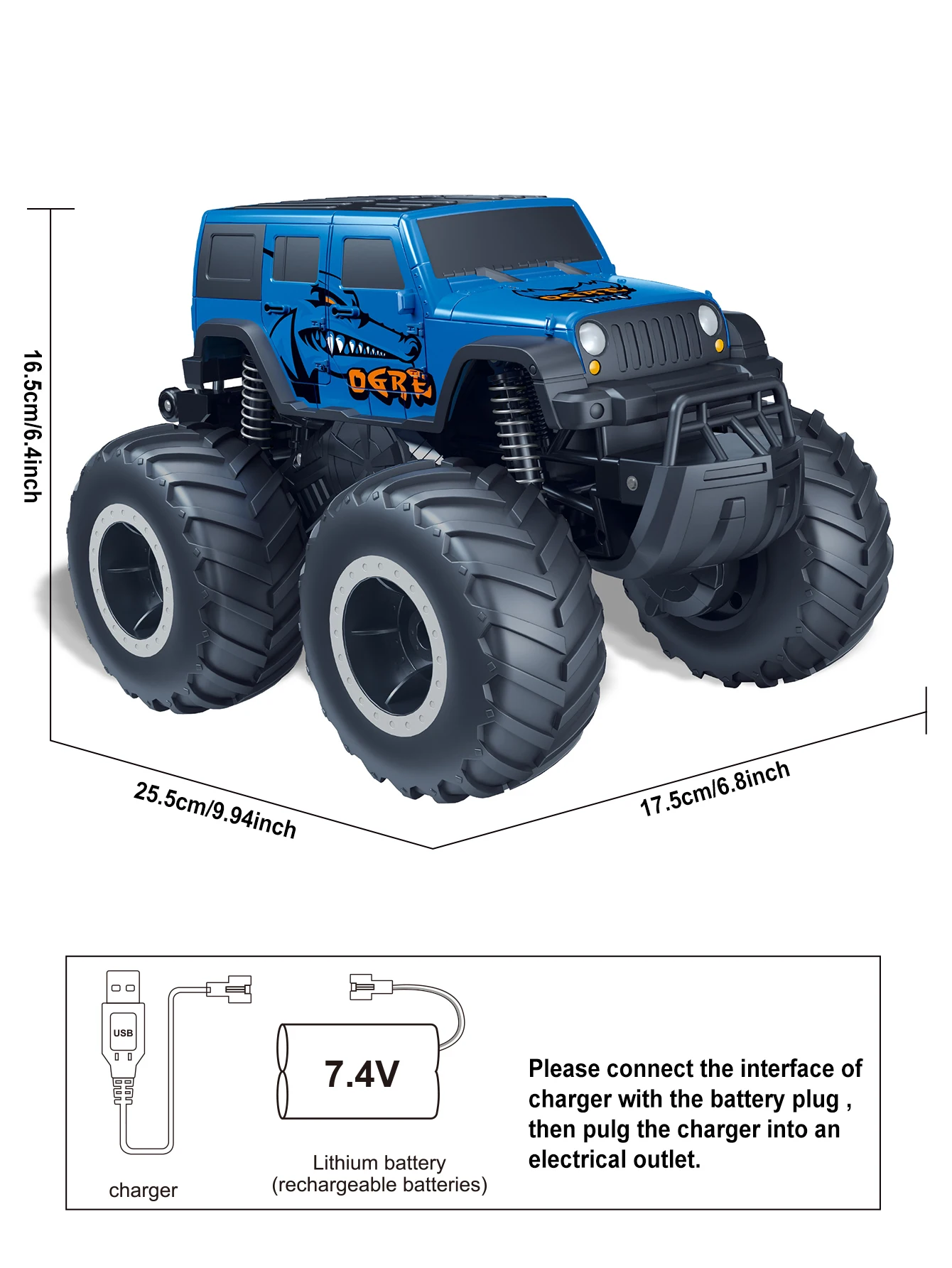 1: 16 blue pickup truck toy remote control car truck toy remote control car body waterproof suitable for all terrains 4WD