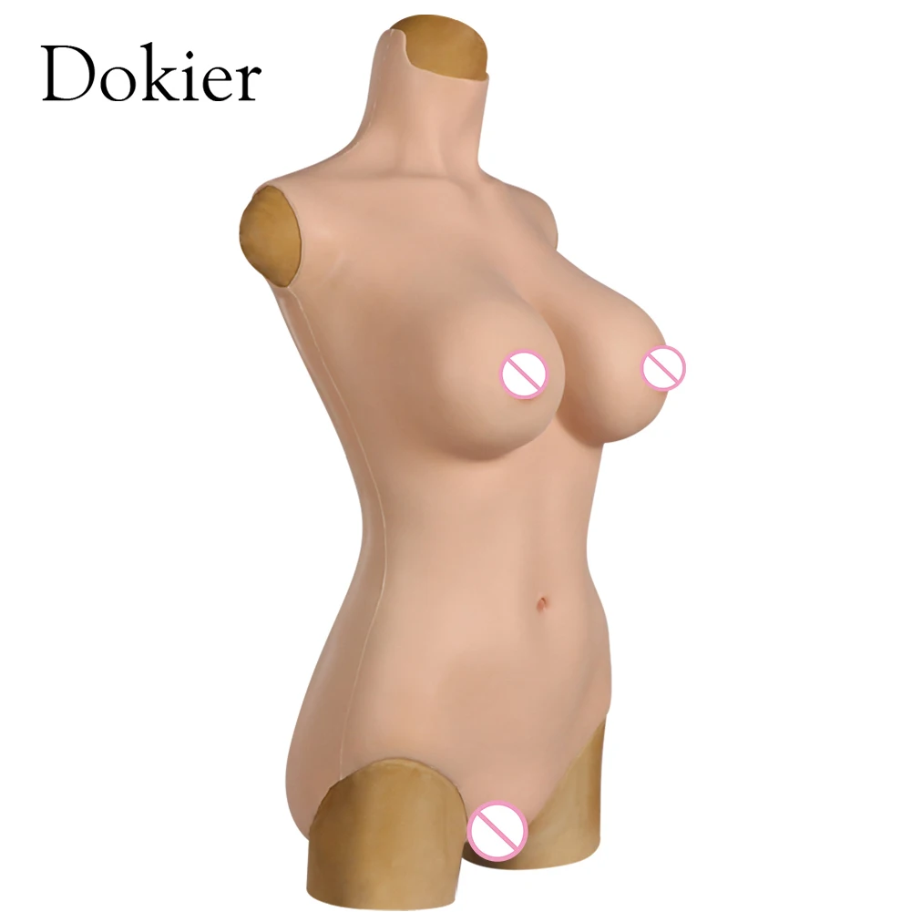 Dokier Realistic Silicone bodysuits Fake Breast Forms Boobs Breastplate for Crossdressers Drag Queen Shemale Crossdressing