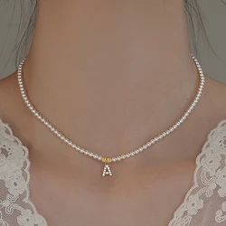 Initial Necklaces for women Imitation pearl necklace letter charms Pendant Choker neck Stainless Steel Clasp jewellery women2024