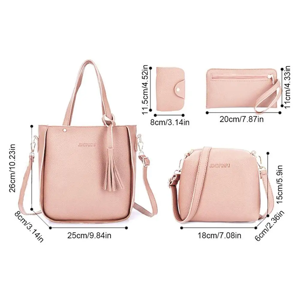 Bolsa de couro PU de grande capacidade para mulheres, bolsa de ombro de moda bolsa crossbody carteira 4 peças por conjunto