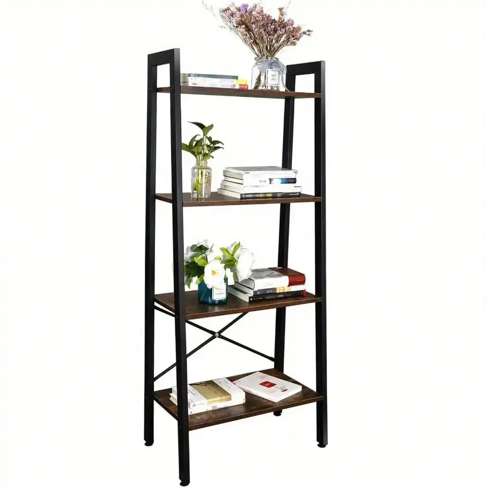 Ladder Shelf, Bookshelf, Storage Rack, Bookcase with Steel Frame, Kitchen, Bedroom, Bathroom, Industrial Style