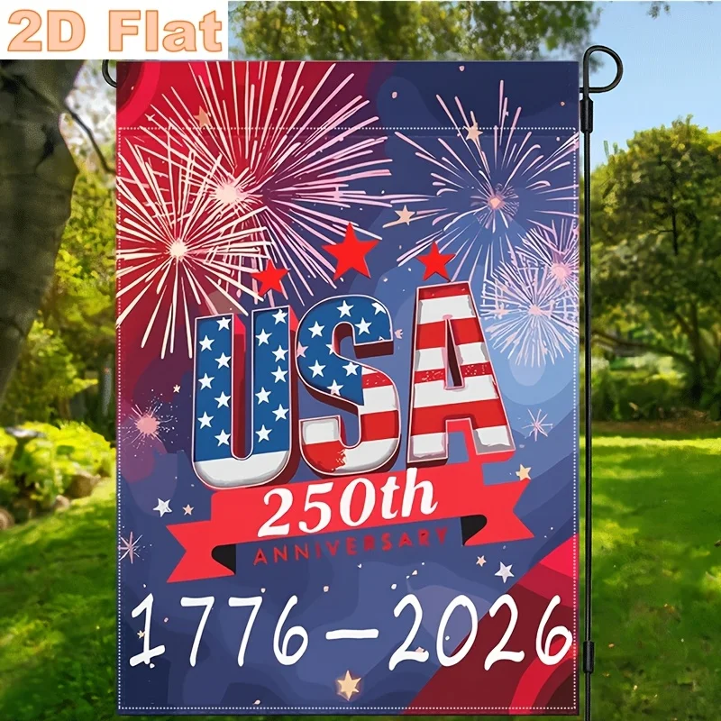 2D Flat, 1pc 250 Years Garden Flag, Vintage Banner for July 4Th Celebrations, USA 250Th Anniversary Patriotic Cross Design, , Size 12X18, 2D Flat