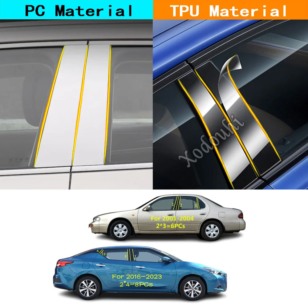

Декоративная накладка на стойки дверей/окон из ТПУ с глянцевым зеркальным эффектом для Nissan Bluebird 2001-2004/2016-2023
