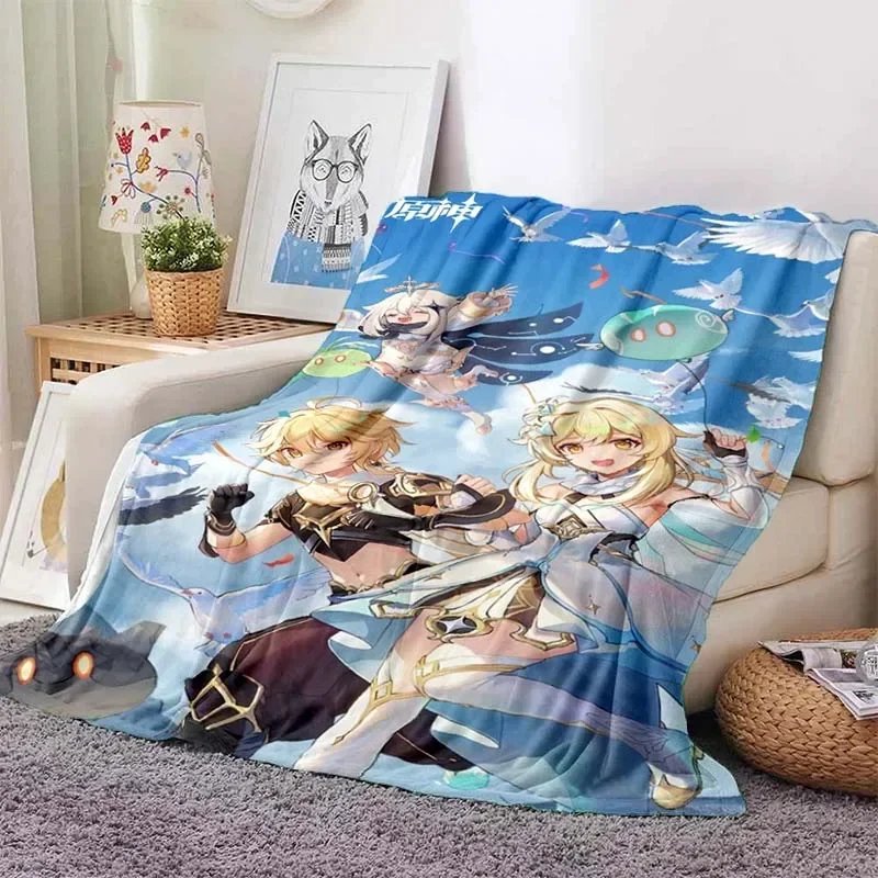 Game Genshin blow game cartoon blanket, soft throw blanket home bedroom sofa picnic travel cover blanket for kids