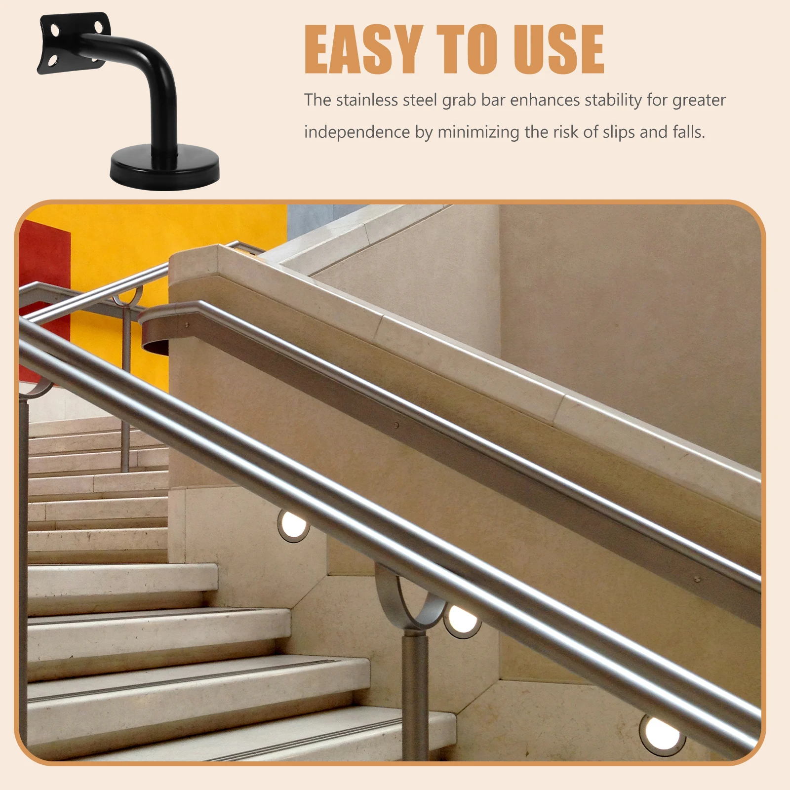 

3 Pcs Brackets Sturdy Stainless Steel Black Finish for Handrail Bracket Hotel Gym Bathroom Wall Mount Easy Install