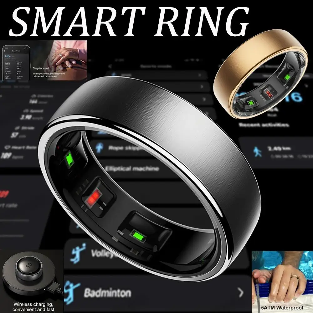 

R10 Smart Ring with Charging Dock Men Women Health Heart Rate Sleep Monitor IP68 & 5ATM Waterproof Oversize Big Size 12 13 14