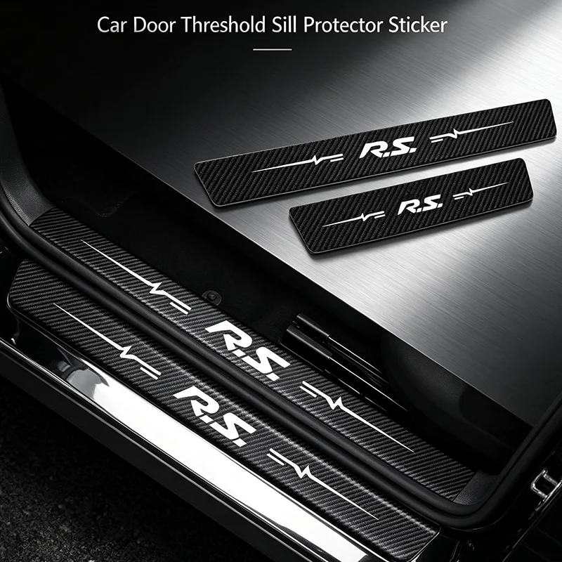 Car Door Sill Stickers Carbon Fiber Protective Anti-Scratch Cover Trunk Plate Door Pedal Strips For Renault RS R.S. Badge