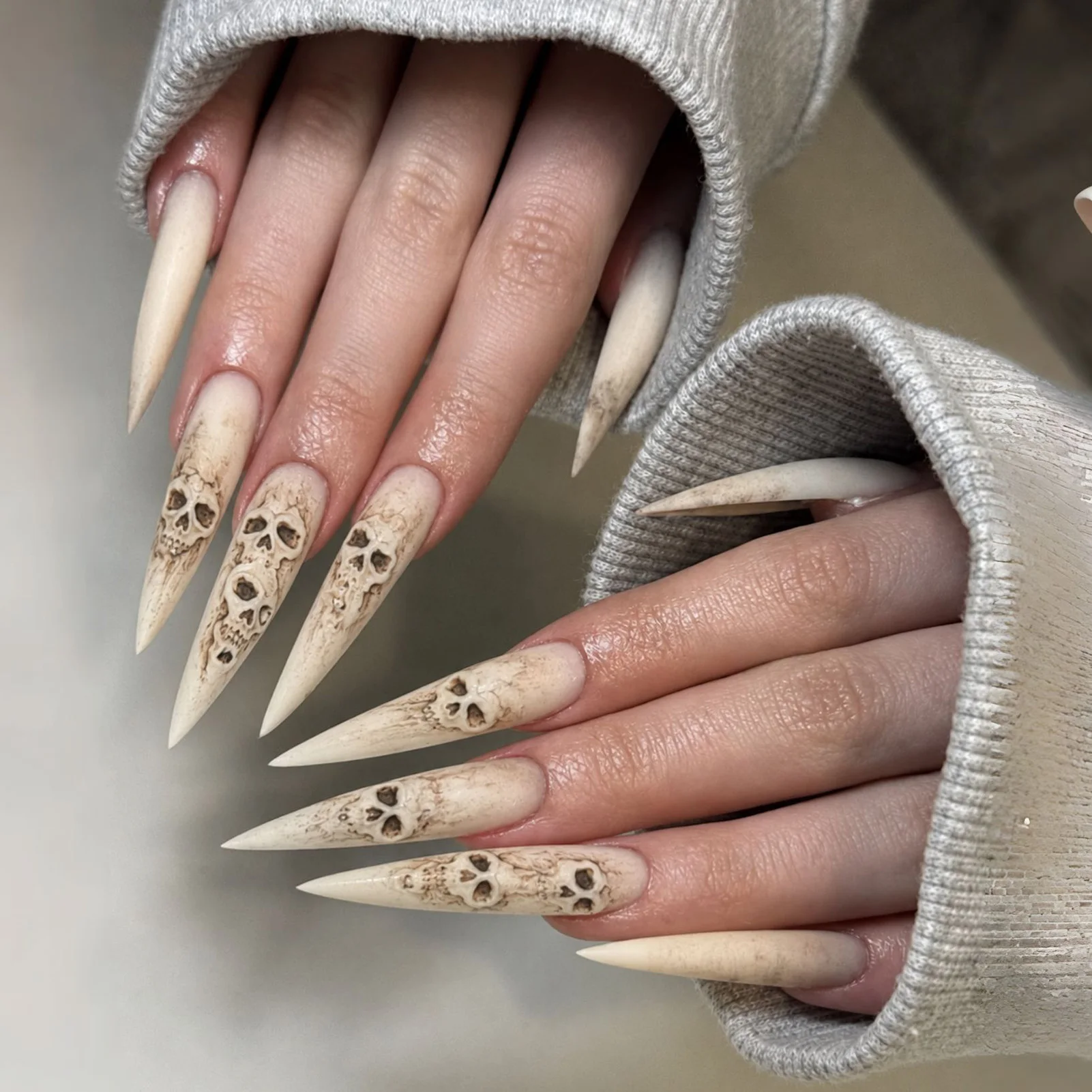 Press On Nails Matte Gothic Skeleton Nail Tips for Women Halloween Cosplay Party Costume ABS False Nails Kit Durable