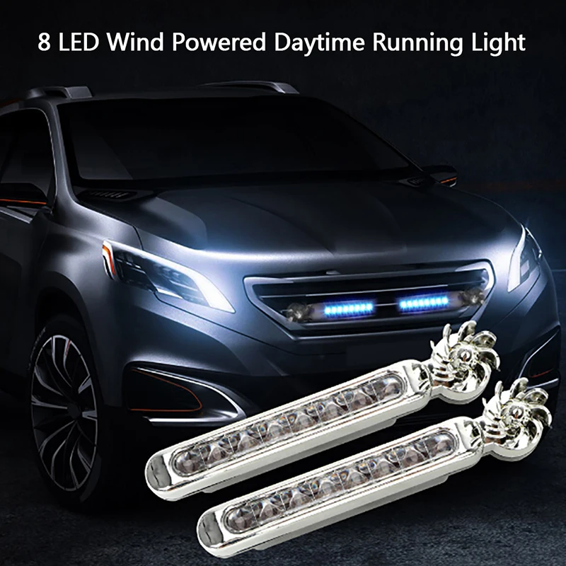 1Pcs Wind Powered 8 LED Car DRL Daytime Running Light Fog Warning Auto Head Lamp