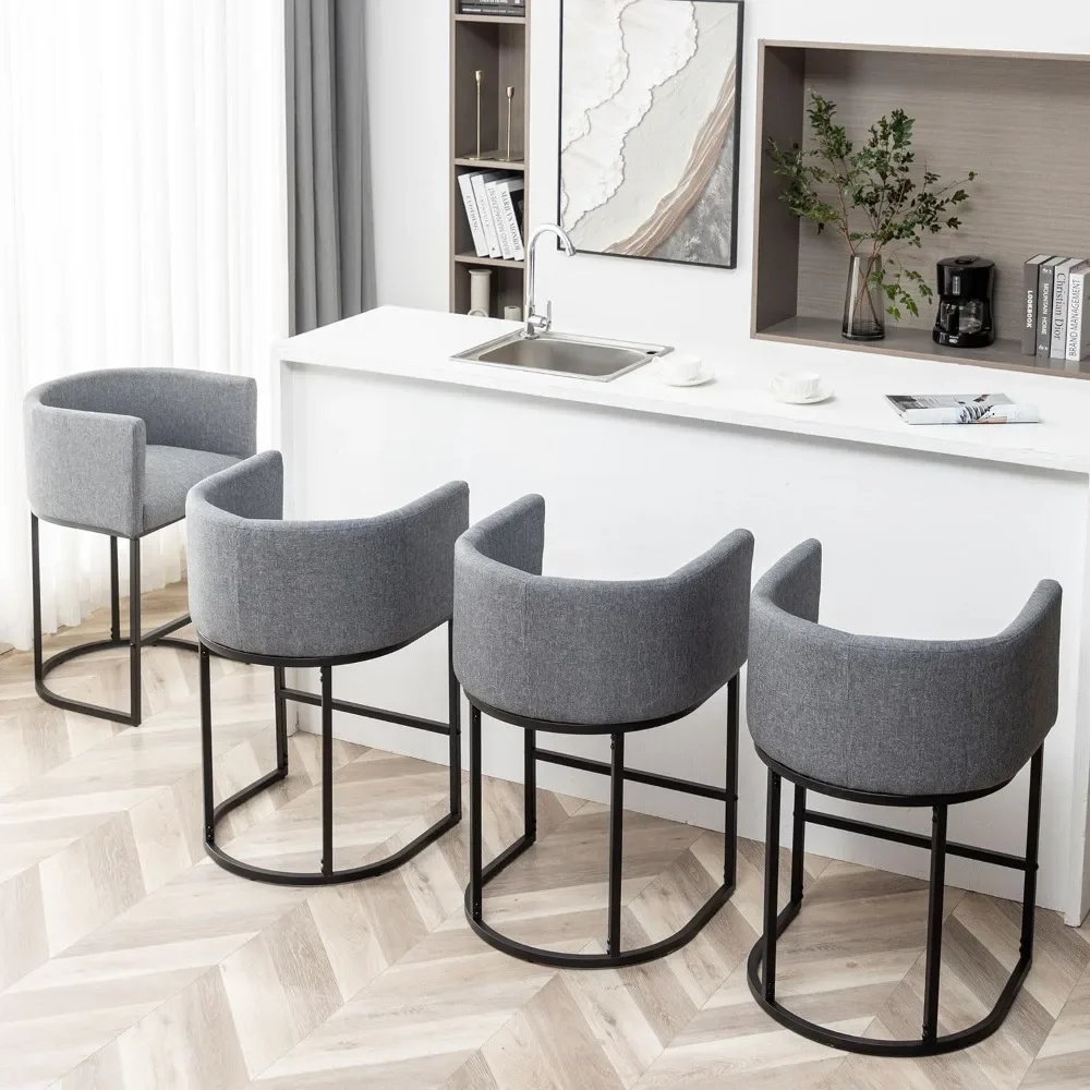 

Counter Height Bar Stools Set of 4, Modern Barrel Barstools with Back, Black Metal Frames, Upholstered Bar Stools for Kitchen