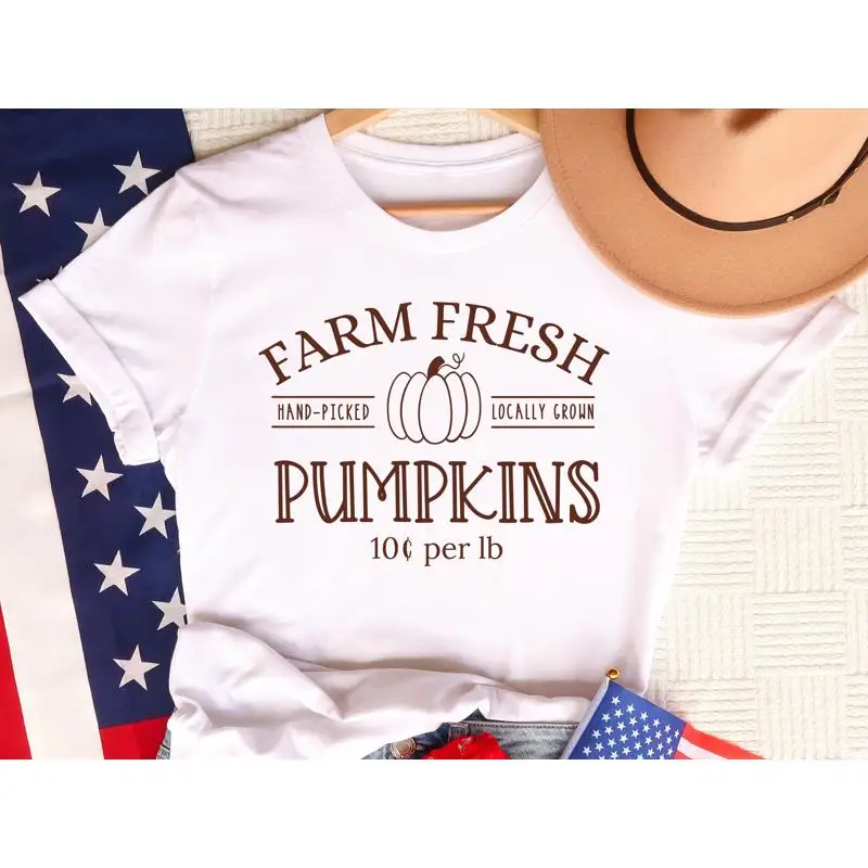 

Женская осенняя футболка с тыквой Farm Fresh Pumpkins на День Благодарения, осенний любовник
