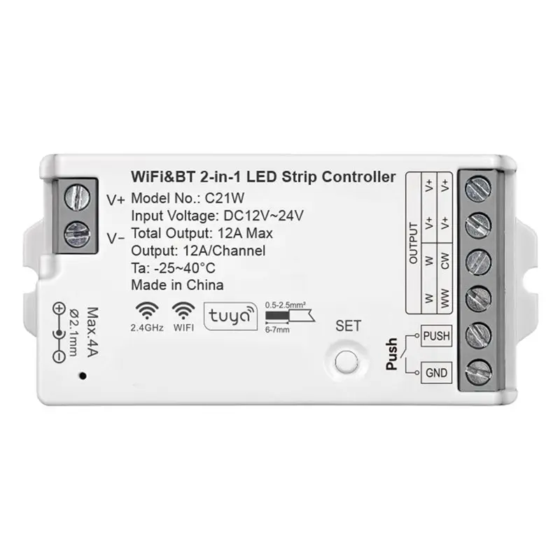 C21W LED Strip Dim Dimmer Controller Wifi& BT 2-In-1 Mobile APP Support Smart Voice Control Brightness Adjustment-A78U