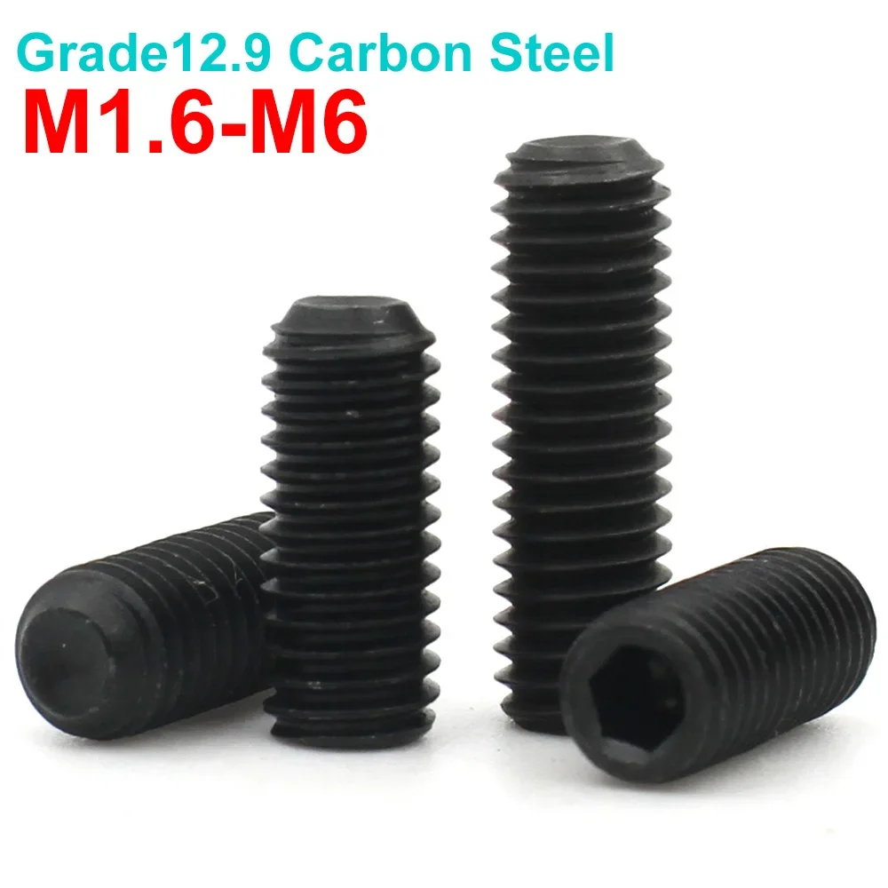 10/20/50/100pcs M1.6 M2 M2.5 M3 M4 M5 M6 Grade 12.9 Carbon Steel Hexagon Hex Socket Grub Set Concave End Screw Bolt DIN916