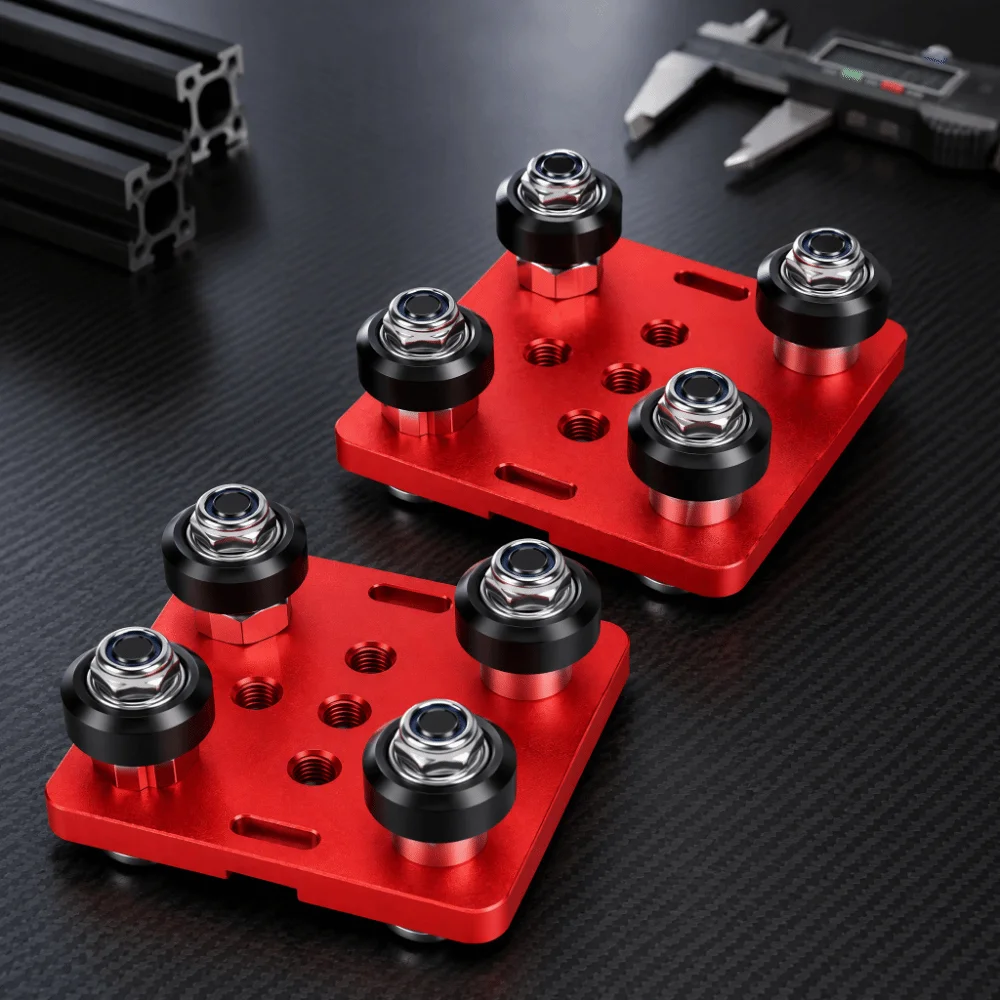 2pcs set Lightweight Design Aluminum Extrusion Pulley POM Wheels Red V Groove Gantry Plate Durable Aluminum Alloy Slot Plate