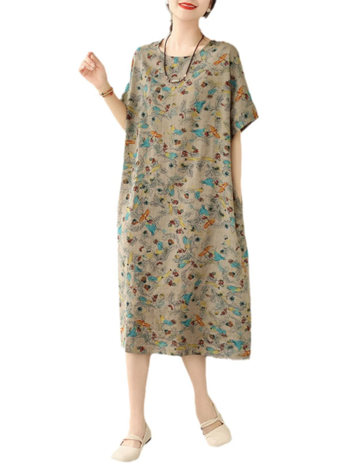 ร้านแบรนด์เสื้อผ้าสั่งตัด ไซส์ใหญ่ ผ้าลินินหรือผ้าสเวตเตอร์ ทรงสลิม ดีไซน์ศิลปะ บางเบา สไตล์เรโทร ทรงเอไลน์ ชุดเดรสยาวปานกลางสำหรับฤดูร้อน