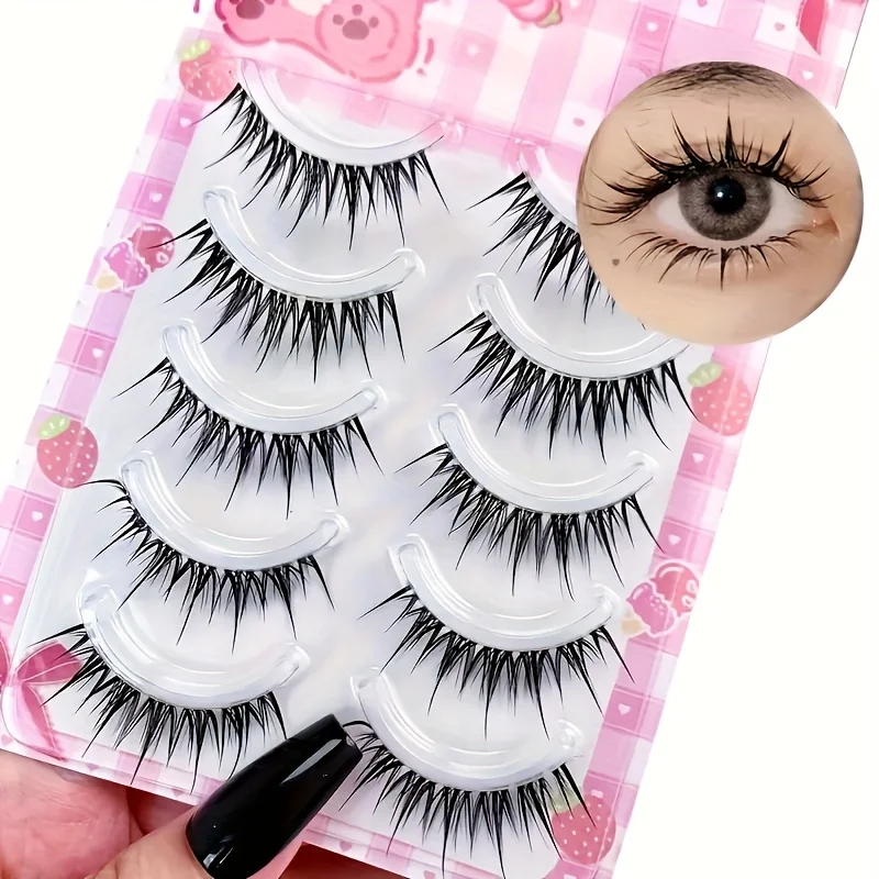 5 Pairs of Japanese and Korean Style False Eyelashes -3D Natural Effect, Creating Book Eyelashes with Big Eye Makeup Effect