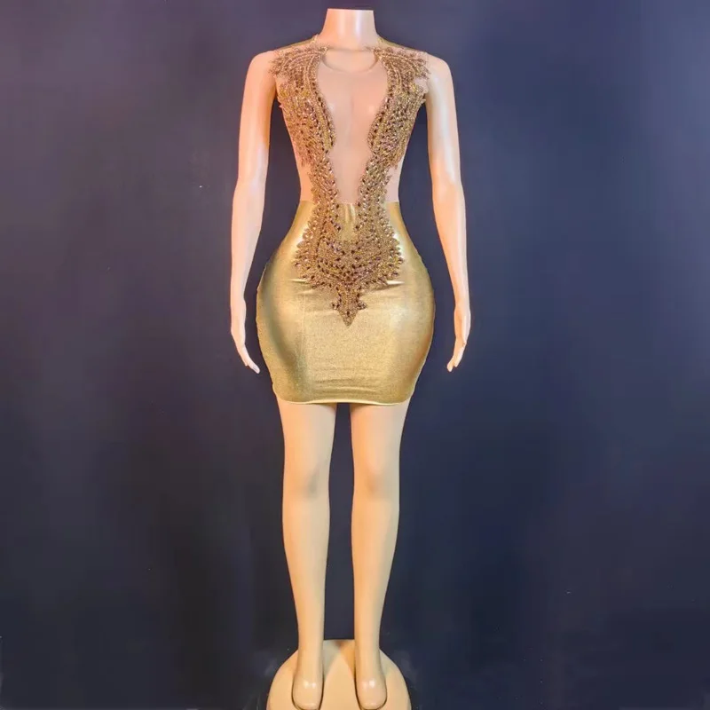 Personalizzato a maniche corte sexy in pizzo zaino hip gonna strass compleanno discoteca celebrazione vestito Performance dress