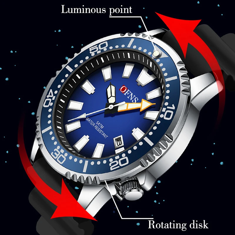 OFNS New Fashion Luxury Men's Quartz Watch For Men 50M Waterproof Calendar Luminous Watches Men's Quartz Wristwatch Gift Give
