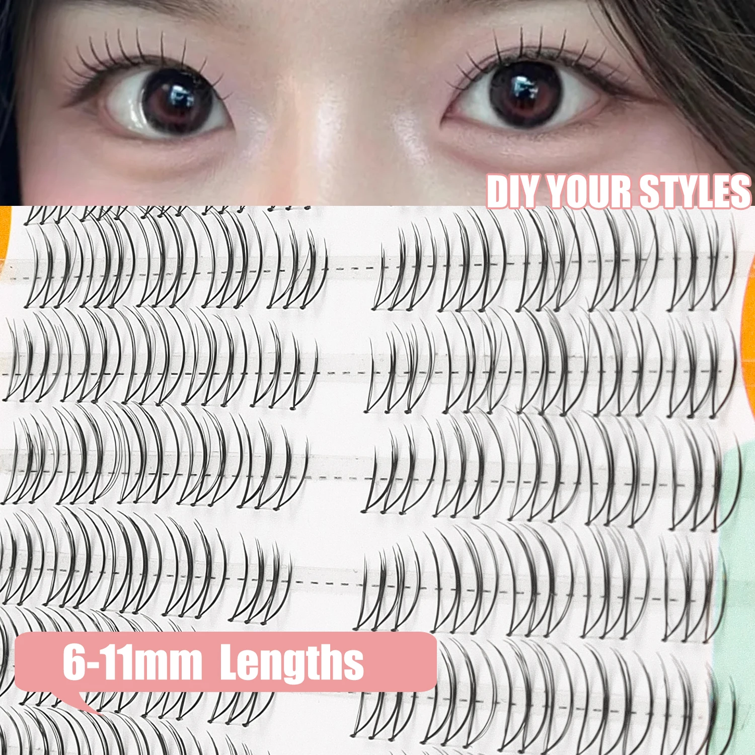 ラッシュクラスター 100 個ハンドレザー U 字型女性グループつけまつげ 6-11 ミリメートルソフトで快適な漫画の目妖精つけまつげ