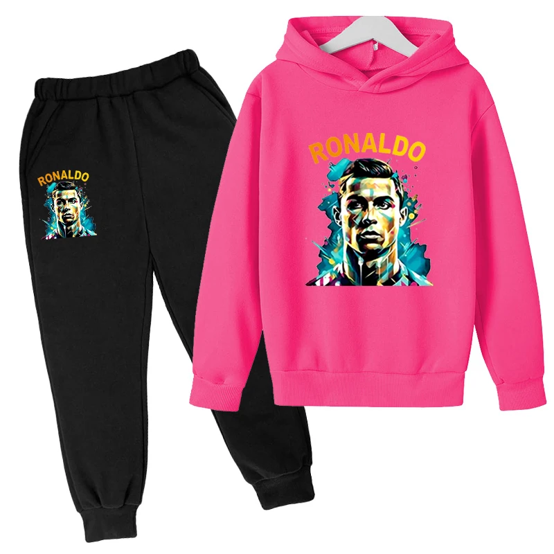 2024 Kids New Clothes Spring/Autumn Gifts Celebrity Idol CR7 Hoodie+Pants 2P Sportswear 3-13Y Boys/Girls Casual Jogging Coat Set