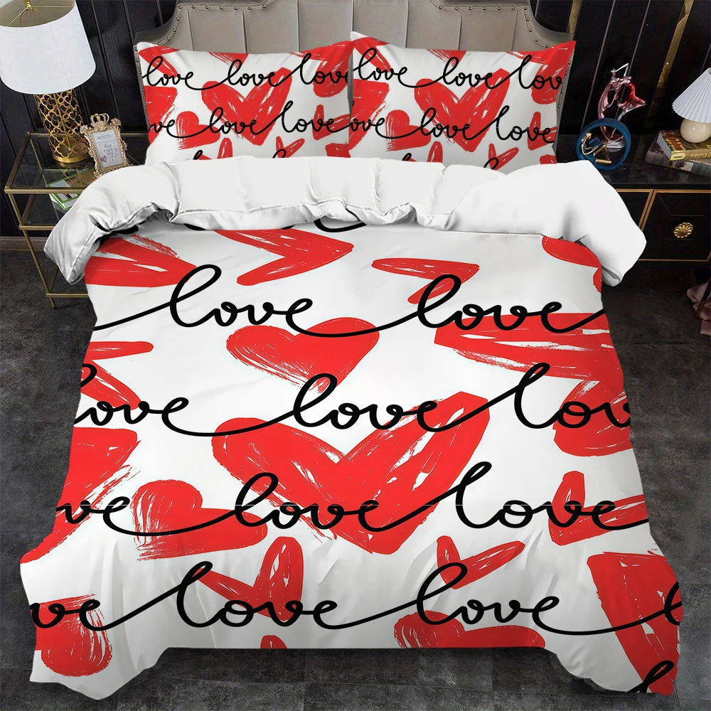 Vintage-style Heart Duvet Cover Set Home Style Bedding Soft Laundry Cotton Bed 3 Piece Set Student Dormitory Gift