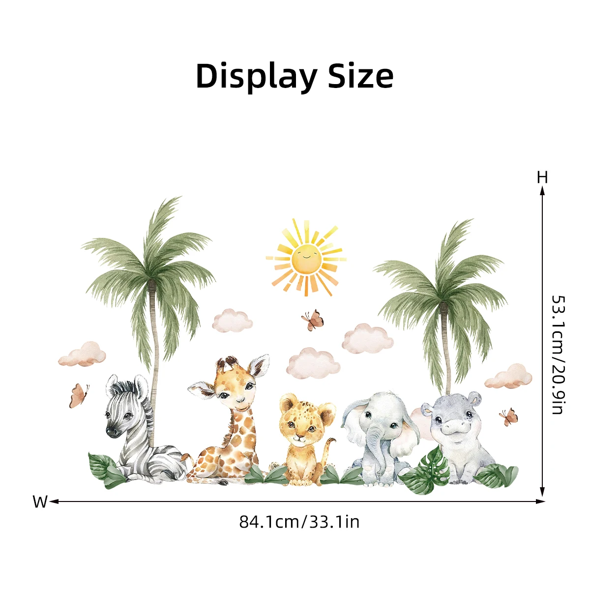 2Pcs Lion Elephant Giraffe Wall Sticker for Children Room Bedroom Wall Decoraiton Kids Room Decor for Living Room Wall Decals