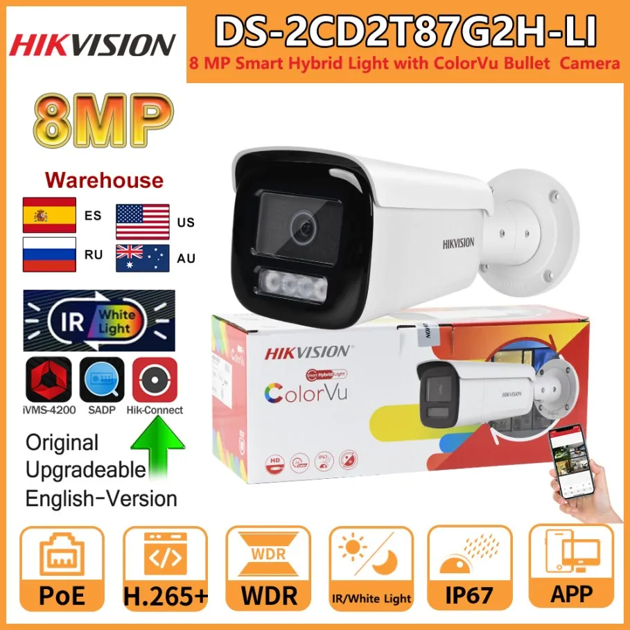 

Hikvision 8MP IP-камера Bullet DS-2CD2T87G2H-LI Умный гибридный свет ColorVu IR Белый свет Красочная классификация человеческого автомобиля