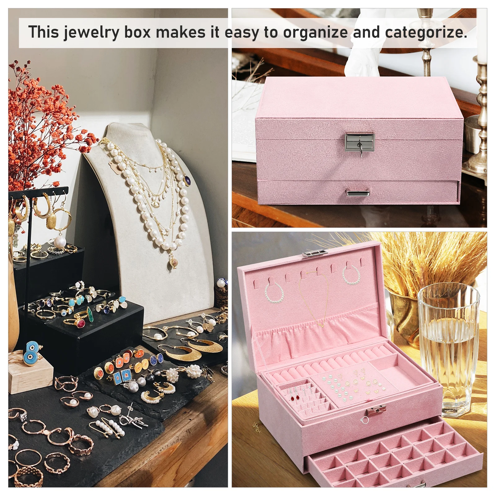

Multi Layer Jewelry Box Large Capacity Drawer Style Storage Case For Necklaces Rings Earrings Travel Organizer