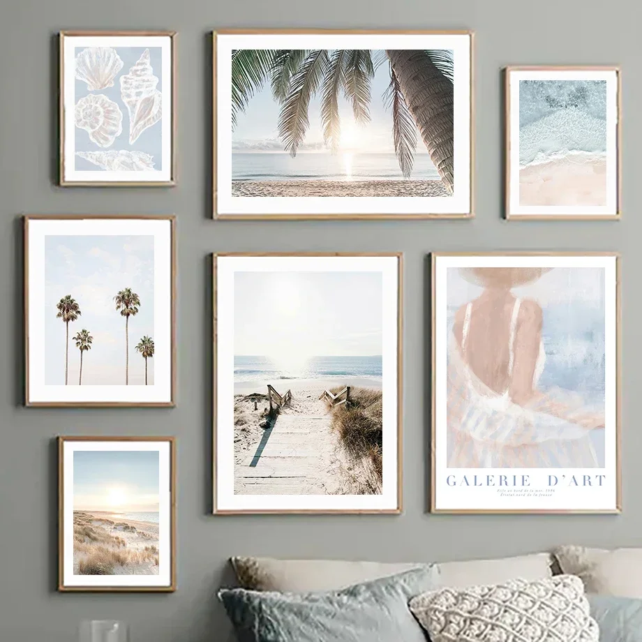 Multi-size 1PC frameless high-definition decorative paintings,Sea Beach Reef Conch Coconut Tree Seascape Wall Art Canvas Paintin