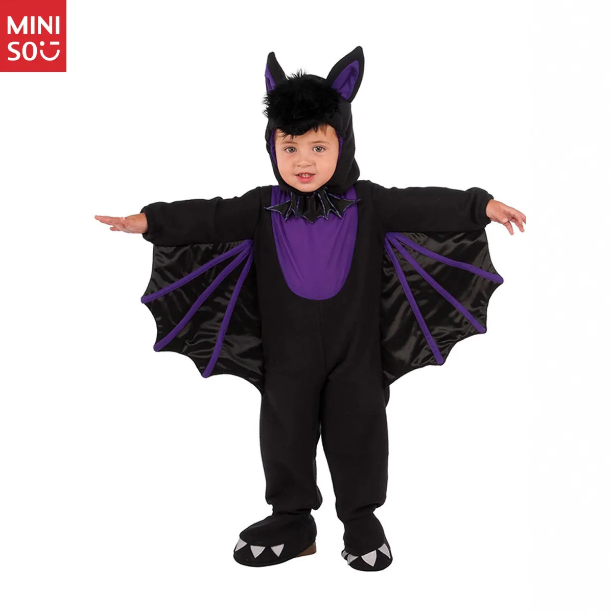 

Miniso Jumpsuit Bat Costume Kids Batman Cosplay Purple Robe Vampire Costume Wings