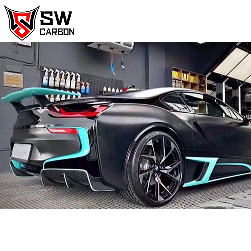 higher quality Carbon Fiber TOP Style Rear Diffuser for BMW I8 Car Rear Lip Under Spoiler Splitter Body Kit