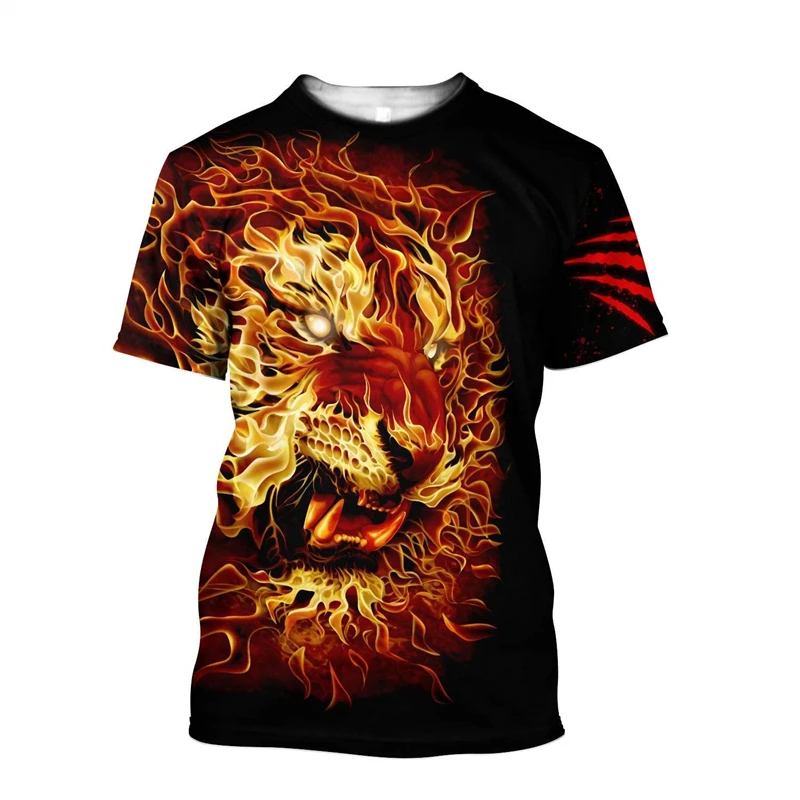 Tiger 3D Harajuku Print Summer Fashion Popular Casual Men\'s Street Hip-Hop Crewneck Short Sleeve T-shirt Oversized Loose Top New